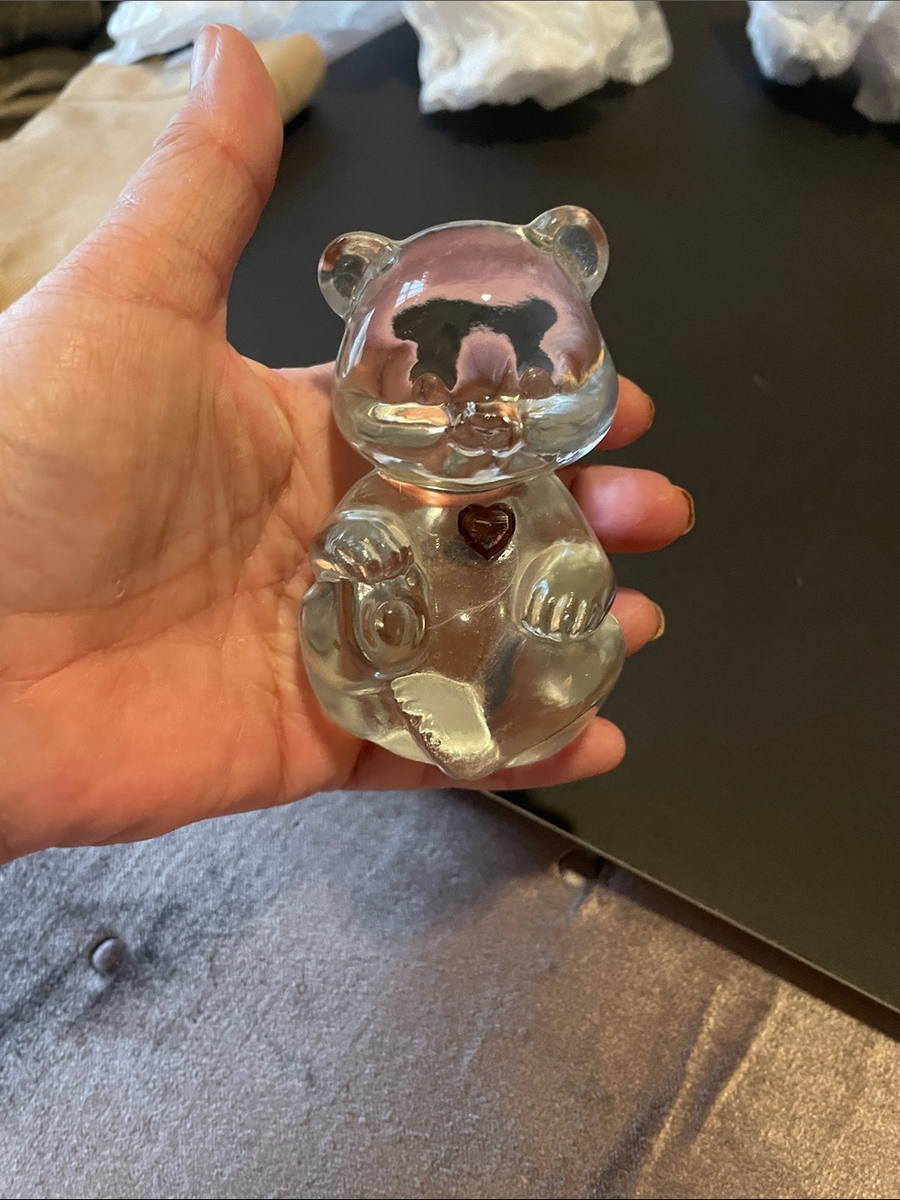 Vintage Fenton glass bear with Purple Heart